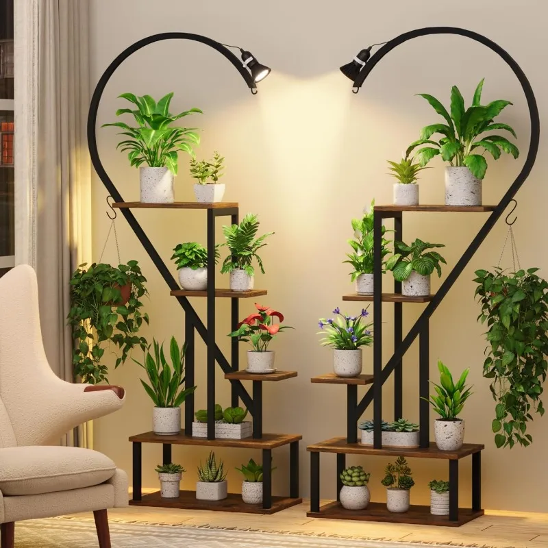 

Plant Stand Indoor with Grow Lights - 5 Tier Tall Plant Stand, Metal Plant Shelf Display Rack, Heart Stand