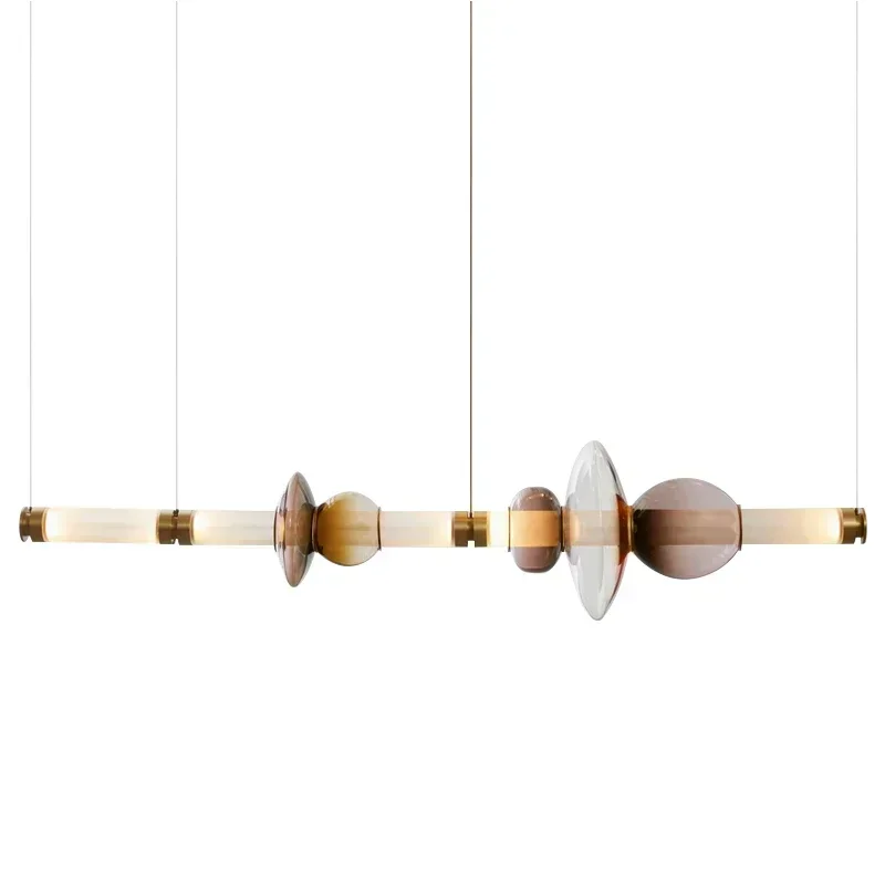 TechHPNordic Long Dining Kitchen Island Chandelier Stained Glass Strip LED Indoor House Decor Hanging Pendant Lamp Lighting Fixt