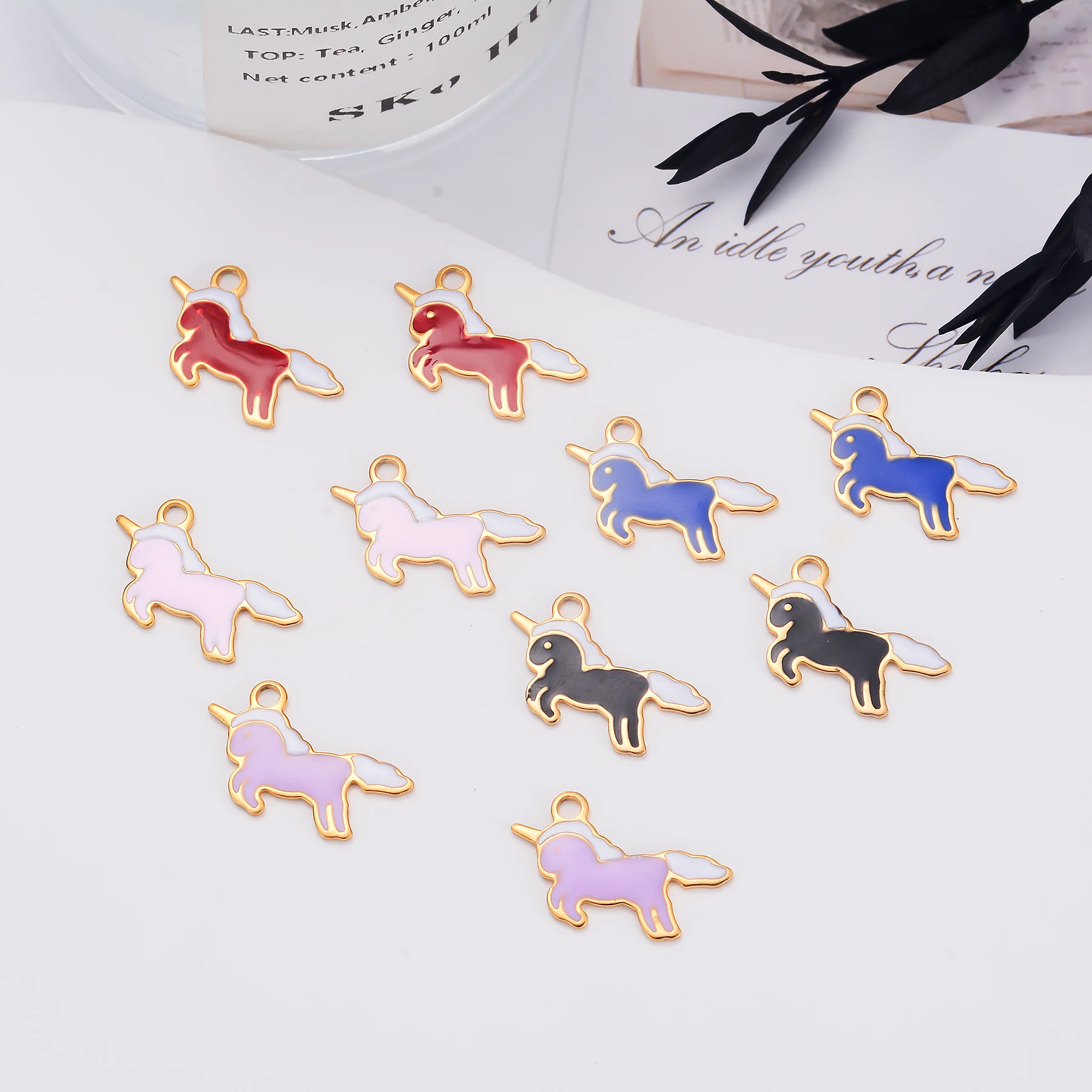 

10Pcs Enamel Unicorn Mini Colorful Charms Pendants Stainless Steel Base DIY Handmade Necklace Bracelet Jewelry Accessories