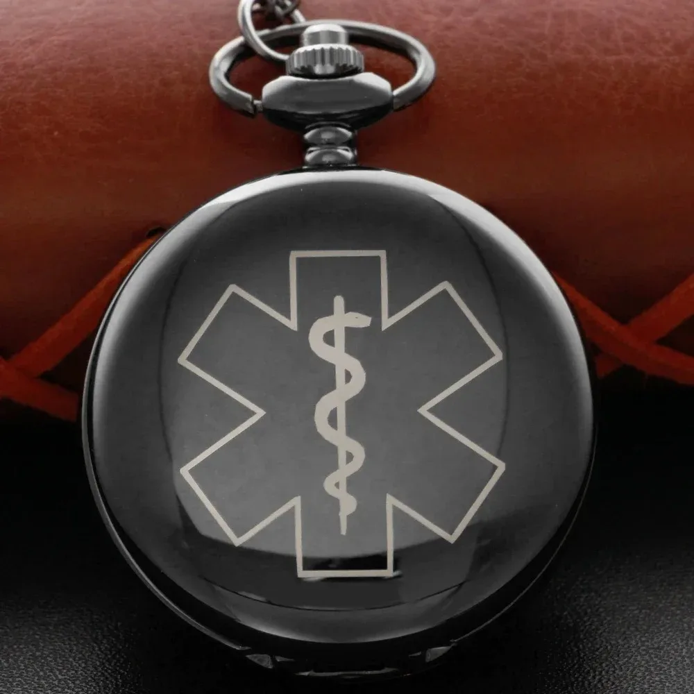 Unique Black Arabic Digital Quartz Pocket Watch Two-Sided Light Scepter Pattern Necklace Pendant Clock Chain Men Women's Gift