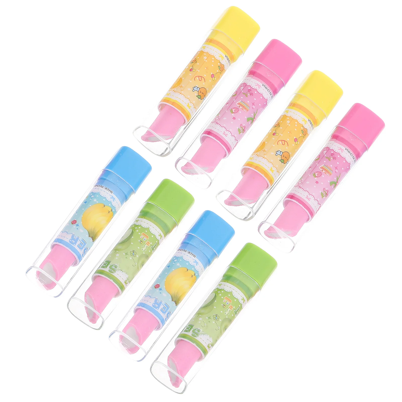 

8 Pcs Lipstick Erasers Cute Fruit Pattern for Kids Students Creative Stationery Novelty Eraser Cartoon Shape Safe