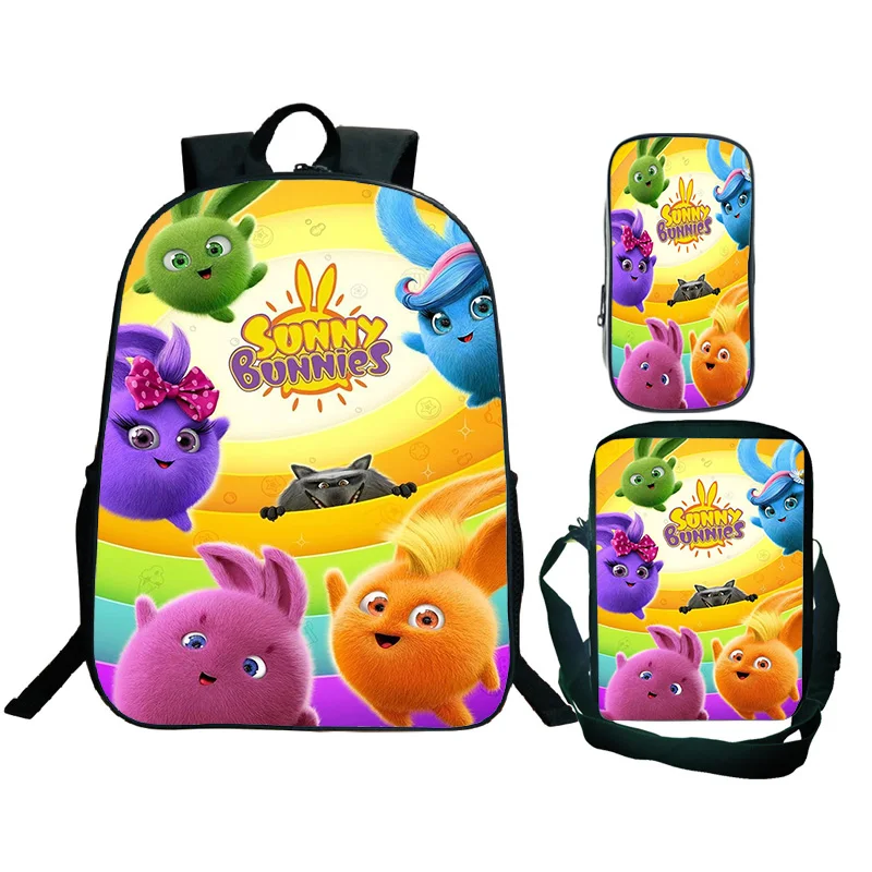 Cartoon Game Sunny Bunnies Backpack Shoulder Bag Pen Case 3pcs Student Schoolbag Boy Girl Anime School Zipper Softback Mochila