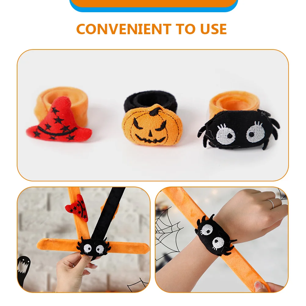6 Pcs Pumpkin Spider Pants Bracelet Party Slap Kids Bracelets Wrist Bands Toy Bulk Halloween Gift