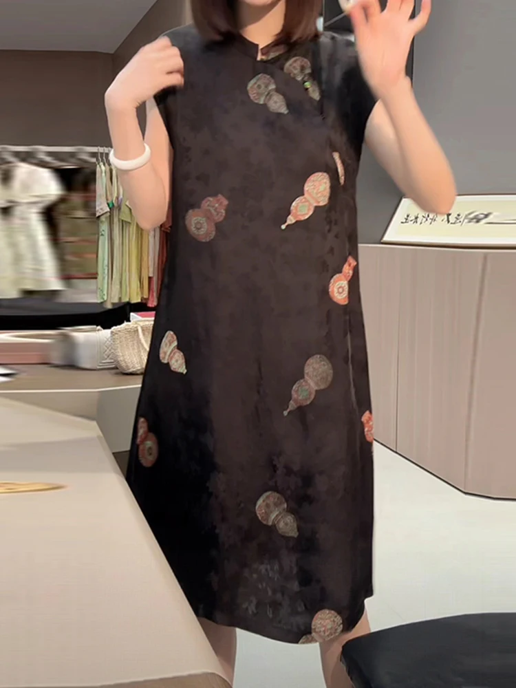 Nouvelle jupe trapèze chinoise à imprimé floral, taille haute, amincissante, style coréen, pour le travail ou la détente, coupe ample, été...