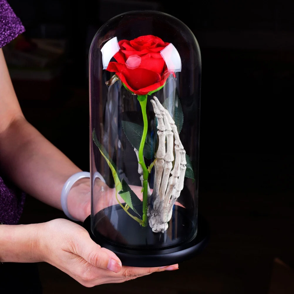 Valentines Day Gift Skeletal Hand Rose in Led Glass Dome Eternal Rose Gift for Girls Christmas Wedding