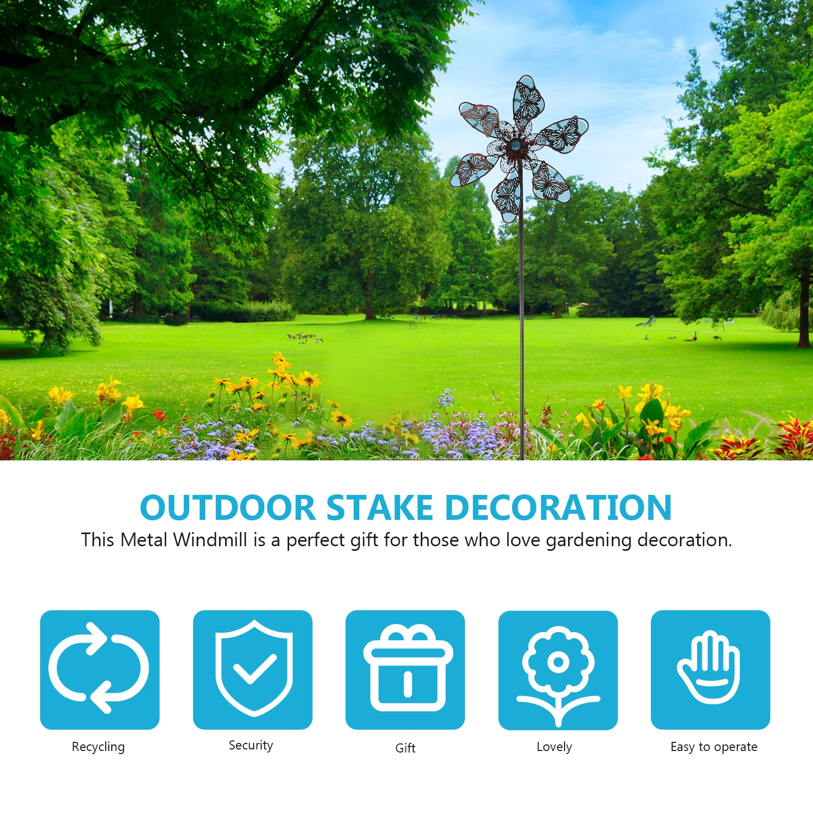

1Pcs Luminous Butterfly Garden Windmill Iron Art Outdoor Rotatory Windmill Yard Lawn Decoration Rust-Resistant Weatherproof