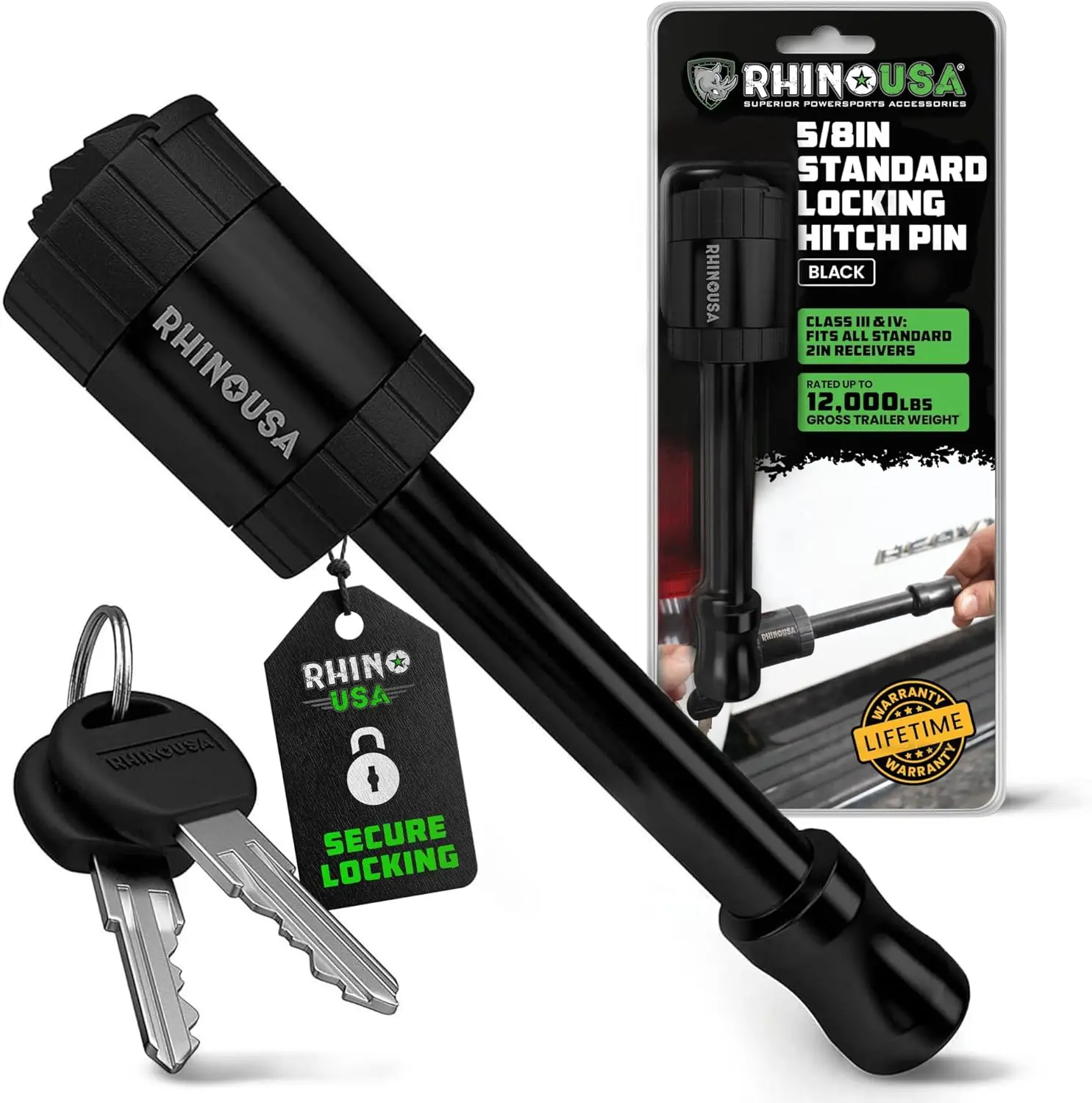 

2" Trailer Hitch Pin with Lock for Class III/IV Hitches - Weatherproof, Anti-Theft, Tow Ready in Black