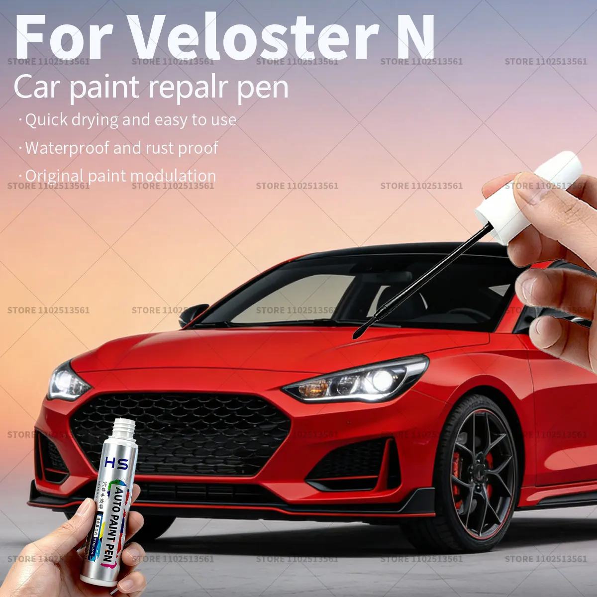 Pluma reparadora de pintura de coche, accesorios de reparación de arañazos de pintura para Hyundai Veloster N Thrnder, tiza negra, blanco, puesta de sol, naranja y plateado