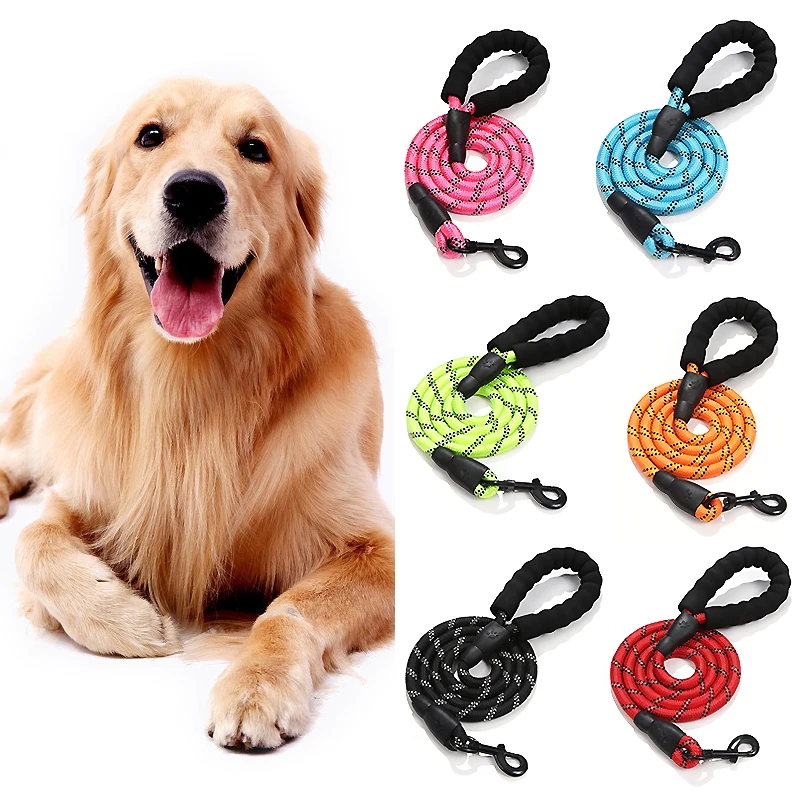 150cm Strong Dog Leash Soft Handle Reflective Pet Leashes Long Lanyard Walking Traction Rope for Puppy Small Medium Large Dogs