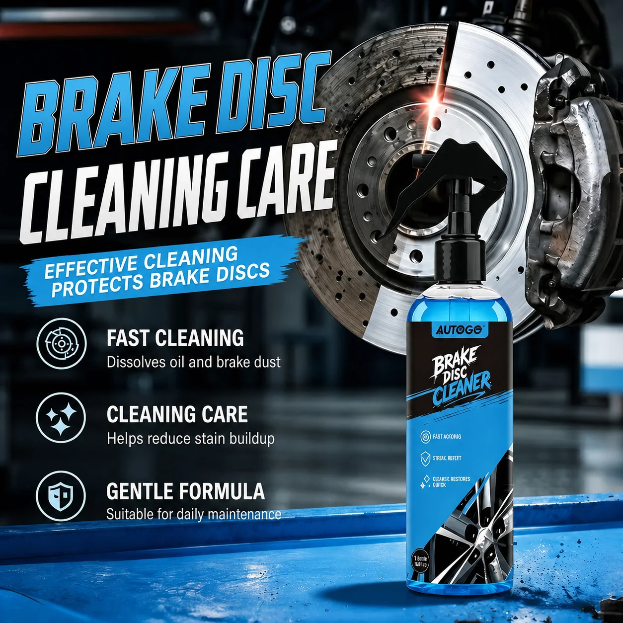AUTOGO 100ml Brake Disc Cleaner Spray Fast Dissolve Brake Dust Rust Oil Stains Safe for Rotors Pads Wheel Rims Car Brake System