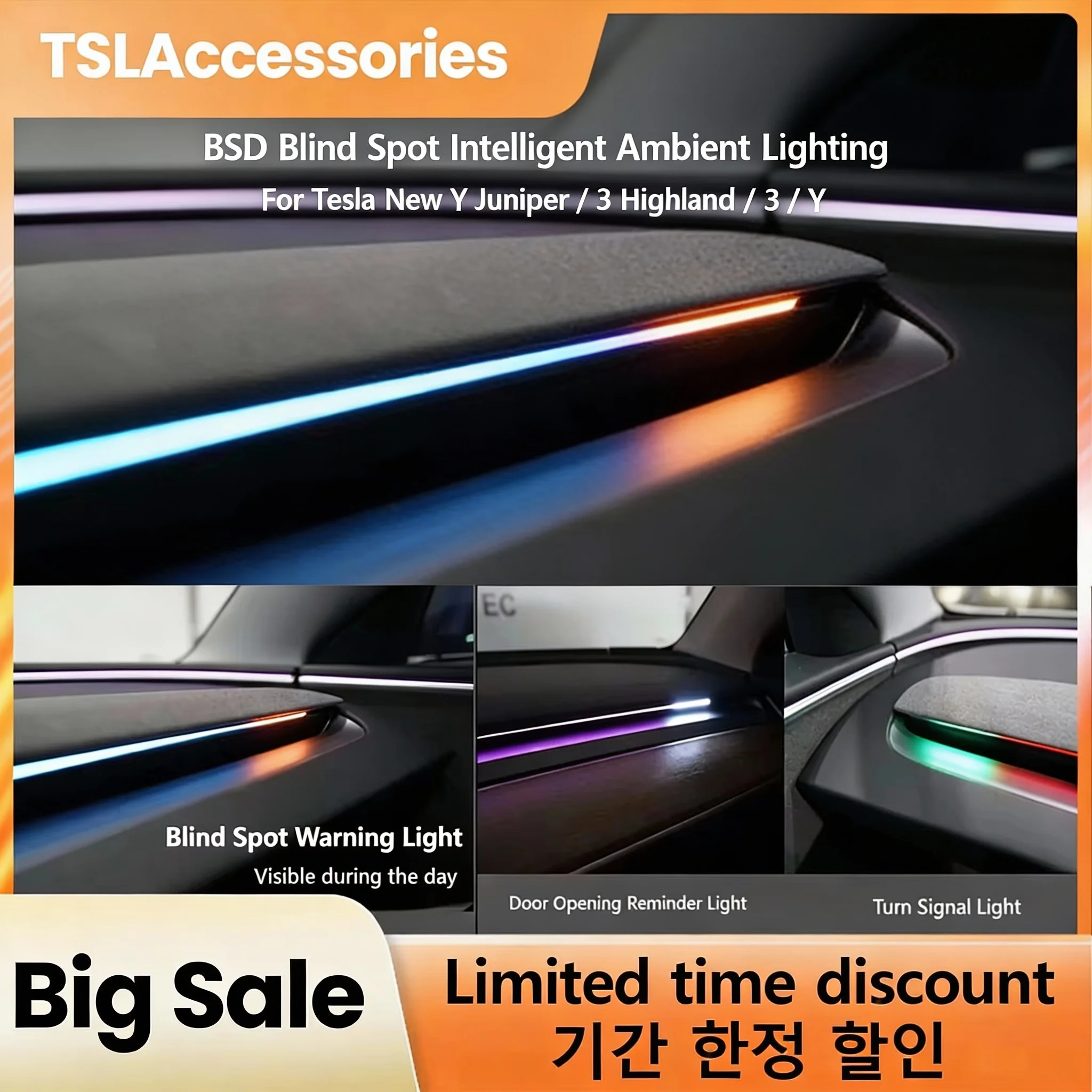 

Аксессуары TSLA, интеллектуальное вентиляционное отверстие, окружающий свет, мониторинг слепых зон, система BSD для Tesla 3 Y, новинка Y Juniper Model 3, Highland