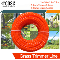 2.0mm/2.4mm/2.7mm/3mm*5m/10m/15m/25m Mowing Nylon Grass Trimmer Rope Brush Cutter Trimmer Line Mowing Wire Lawn Mower Accessory