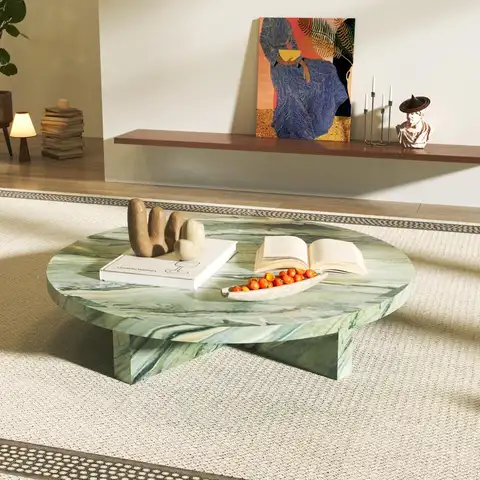 핑크 제이드 원형 커피 테이블, 대형 거실용 고급 석재 사이드 테이블, 열 및 긁힘 방지, 마스터 디자인, 맞춤 제작 가능