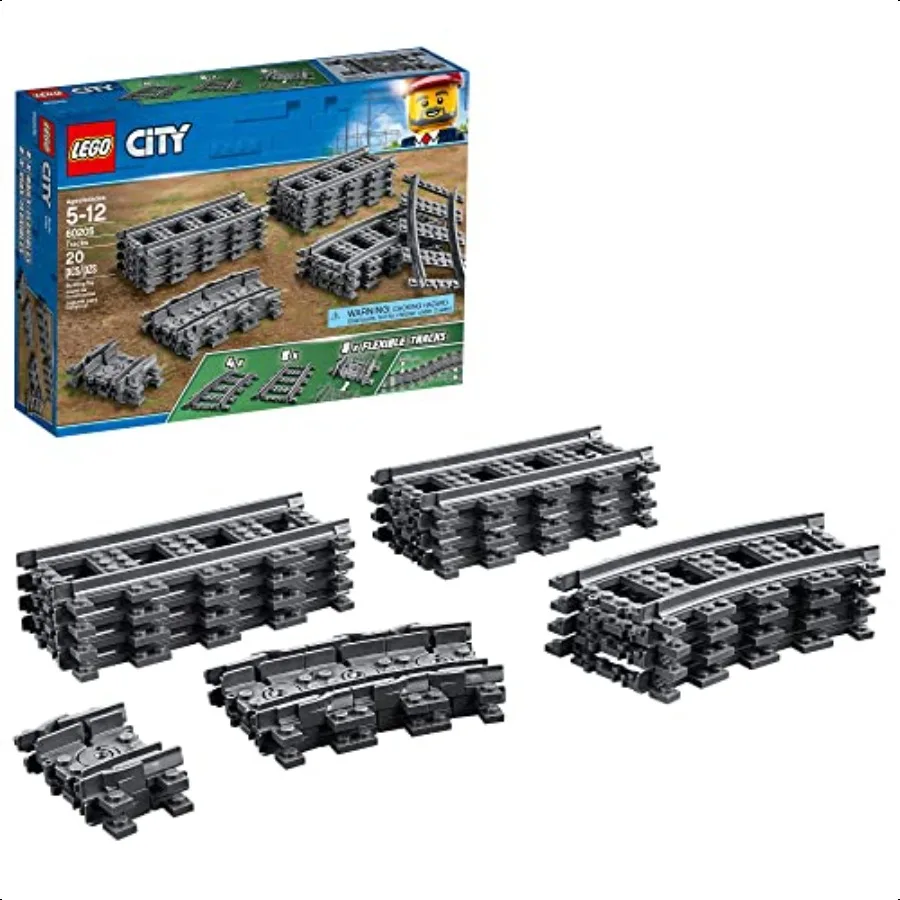 Set di espansione per binari del treno City Track aggiuntivo 20 pezzi compatibili con i nostri set 8 diritti 4 curvi 8 binari flessibili 60205