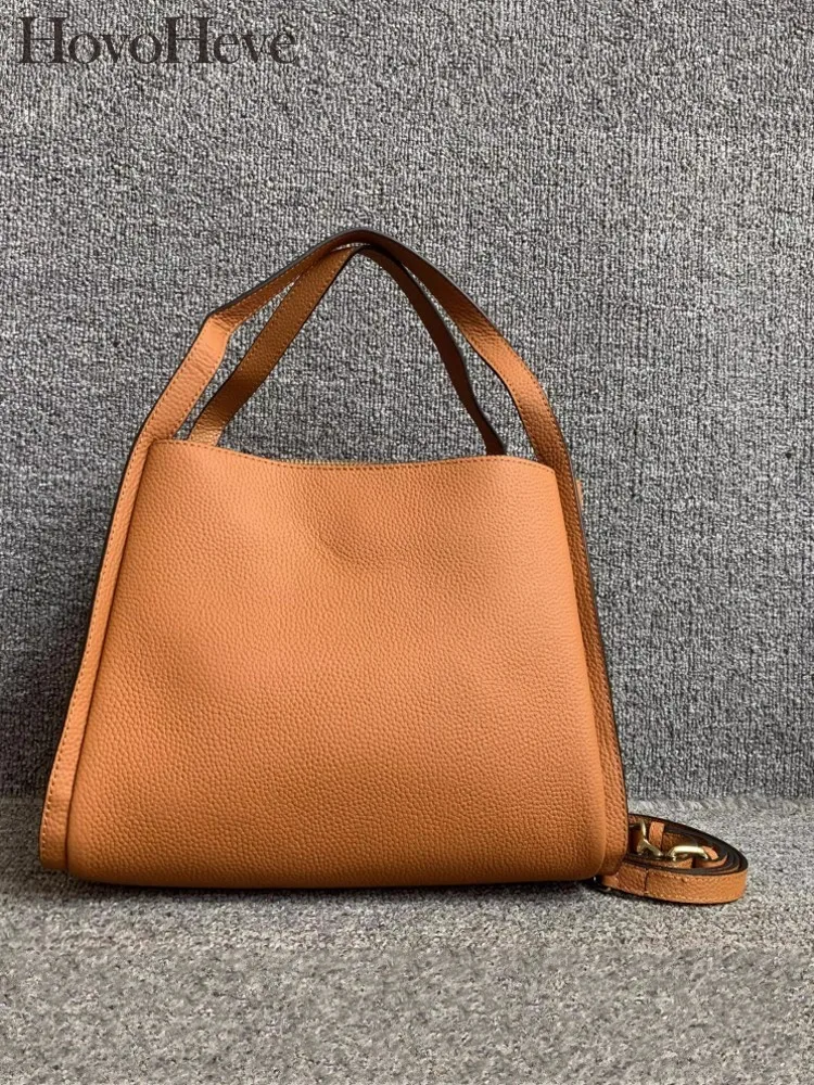 

New Womens Office Bucket Style Soft Cowhide Leather Casual Handbag Shoulder Bag Multifunctional Fashionable Solid Color Handbag