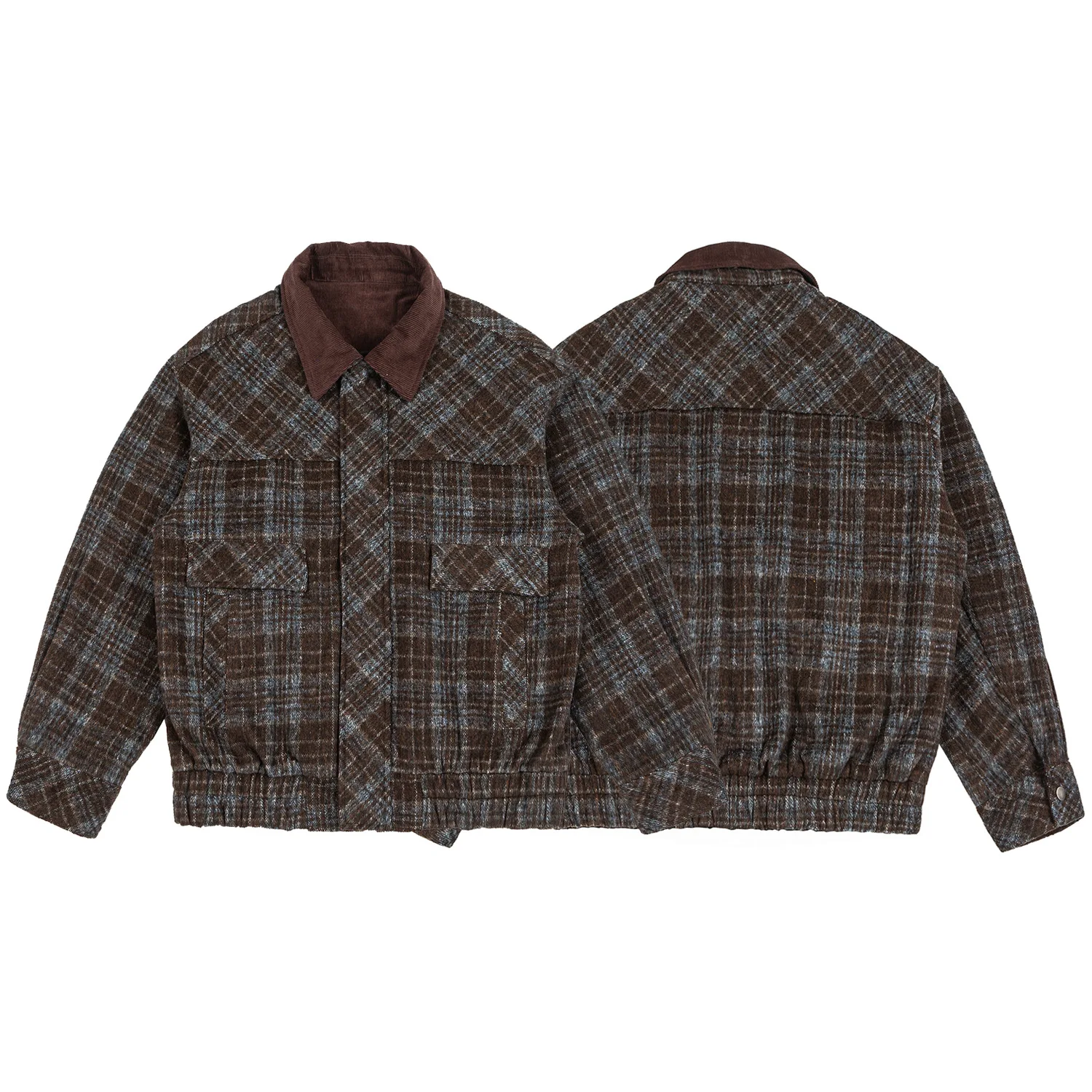 

Retro Japanese Sle Amekajie Corduroy Plaid Workwear Jaet Men's Loose Woolen Hunting Coat Long Sve Turn-down Collar
