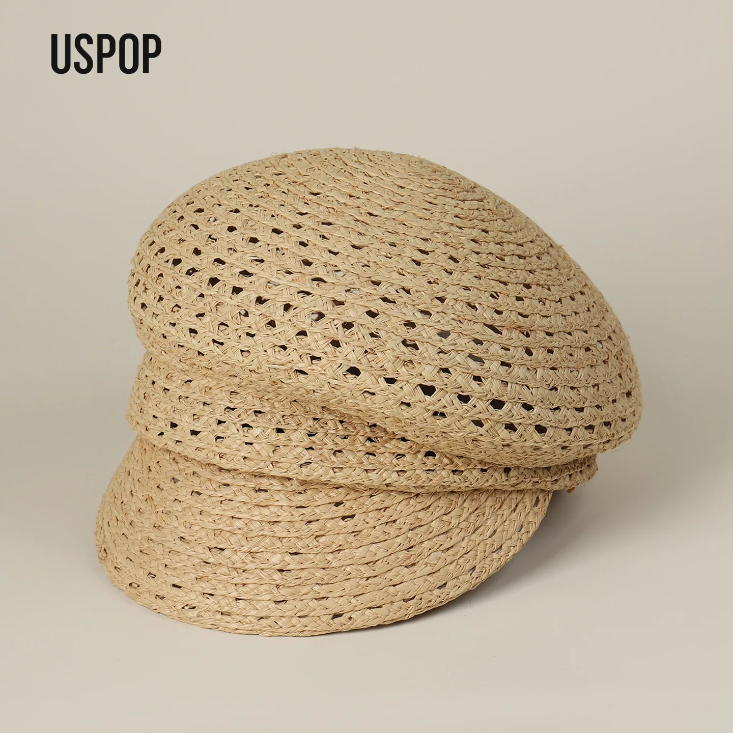 

USPOP Women's Open-Weave Raffia Newsboy Cap Lightweight Summer Baker Boy Hat Casual Vacation Cap