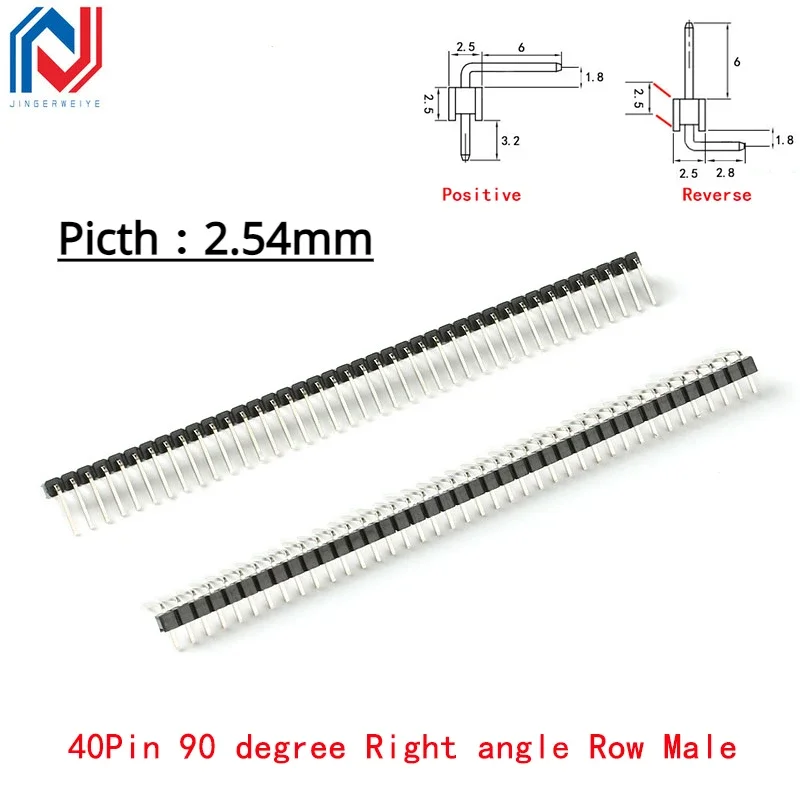 10 sztuk/partia 2.54mm 1*40p 90 stopni kąt prosty jednorzędowy męski R/A Pin Header dodatni/odwrotny złącze płytki PCB Pinheader