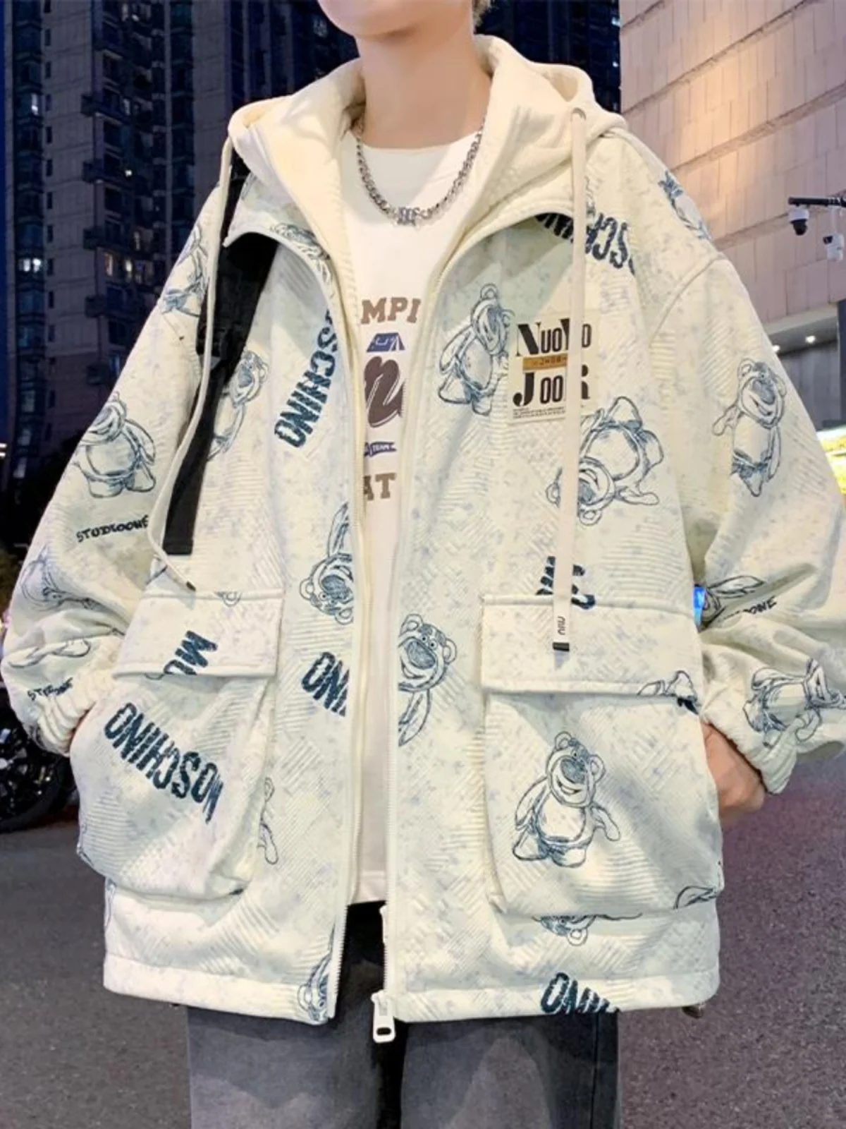 

Повседневная мужская весенне-осенняя куртка с капюшоном, свободная посадка, модная рабочая одежда из полиэстера, пальто, искусственное двухсекционное молодежное пальто