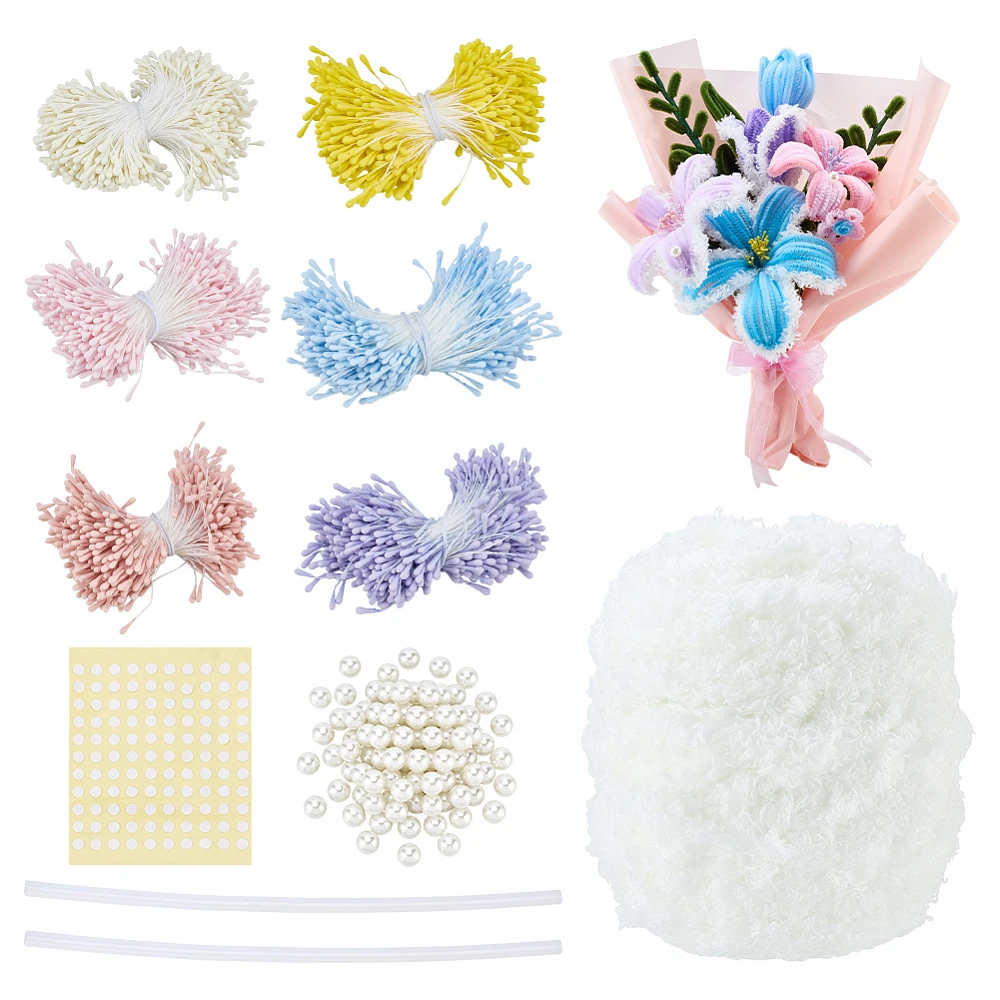 2220pcs Flower Stamens for Crafting Pipe Cleaner Flower Kit Floral Stamens Plush Flowers Making Kit with 100pcs Pearls