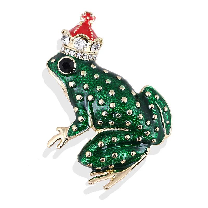 Vivid Green Frog Enamel Brooch Vintage Wear Crown Frog Animal Brooches Badge Pop Culture Lapel pin Frog Jewelry gift for Friends