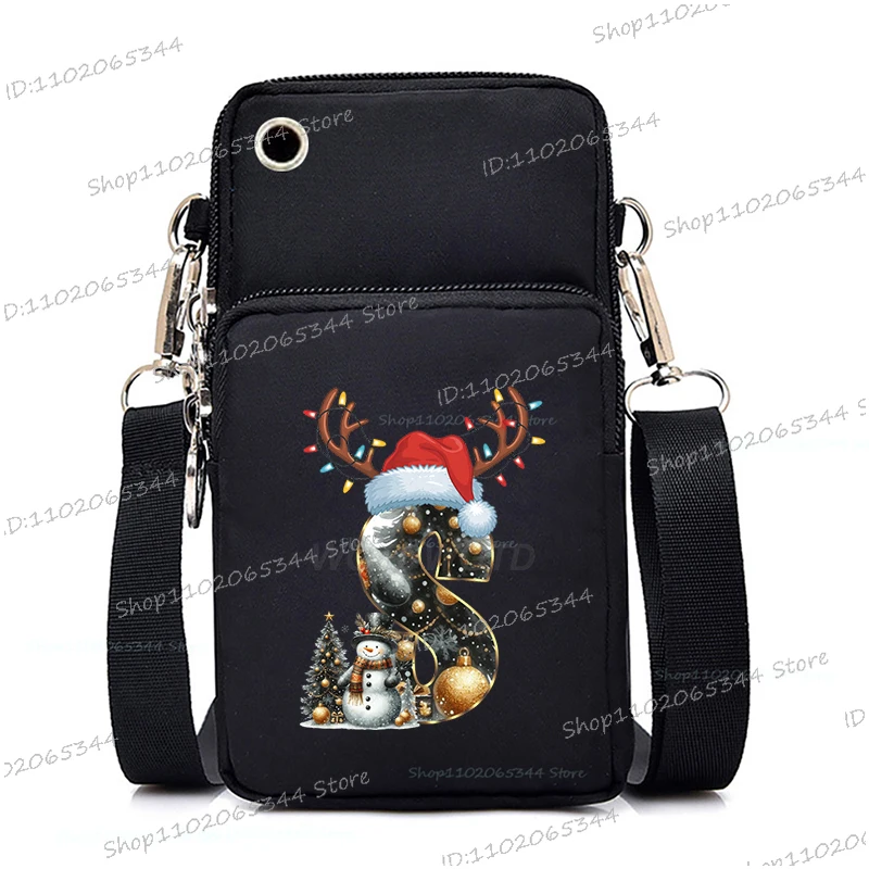 

Multi Layer Zipper Arm Bag Christmas Alphabet Snowman Printed Mobile Phone Bag Daily Use Small Crossbody Shoulder Bag Coin Purse