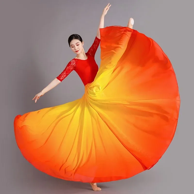 Women Classical Dance Stage Performance Dancing Skirts 720 Degree Costumes Multicolour Gradient Flamenco Dance Performer Skirts