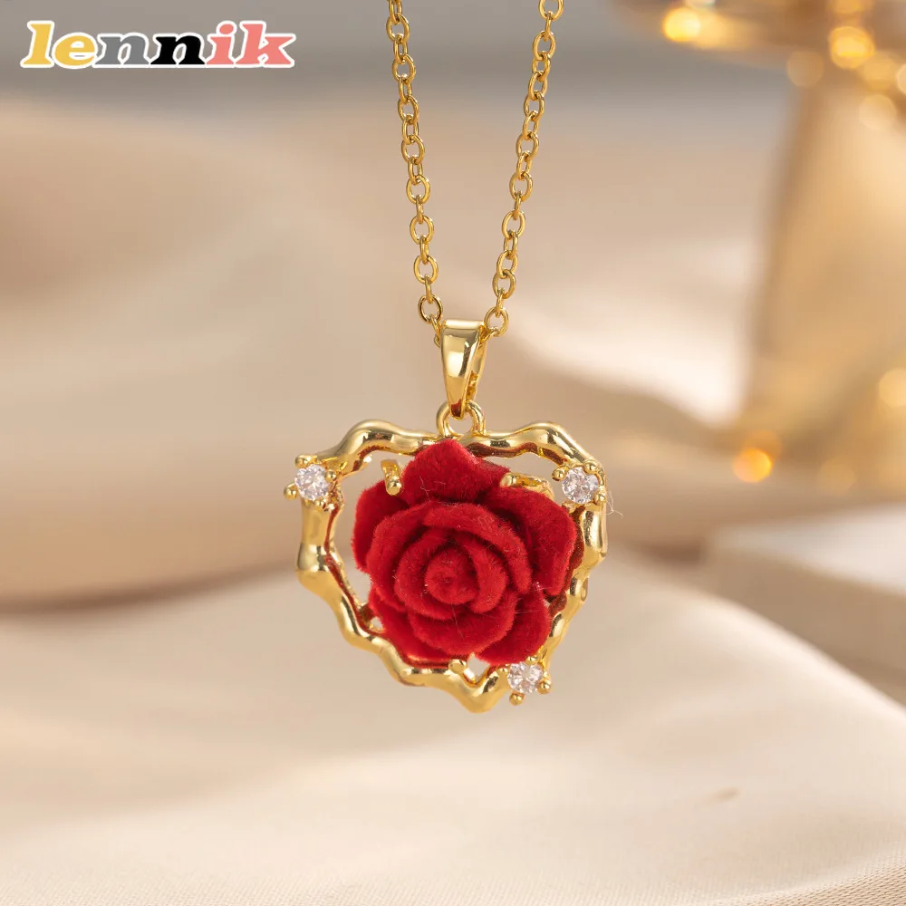 LENNIK Kupfer vergoldete lange Rosenhalskette, hochwertige Retro-Pulloverkette für Damen, stilvolles, vielseitiges Herbst- und Winteraccessoire,