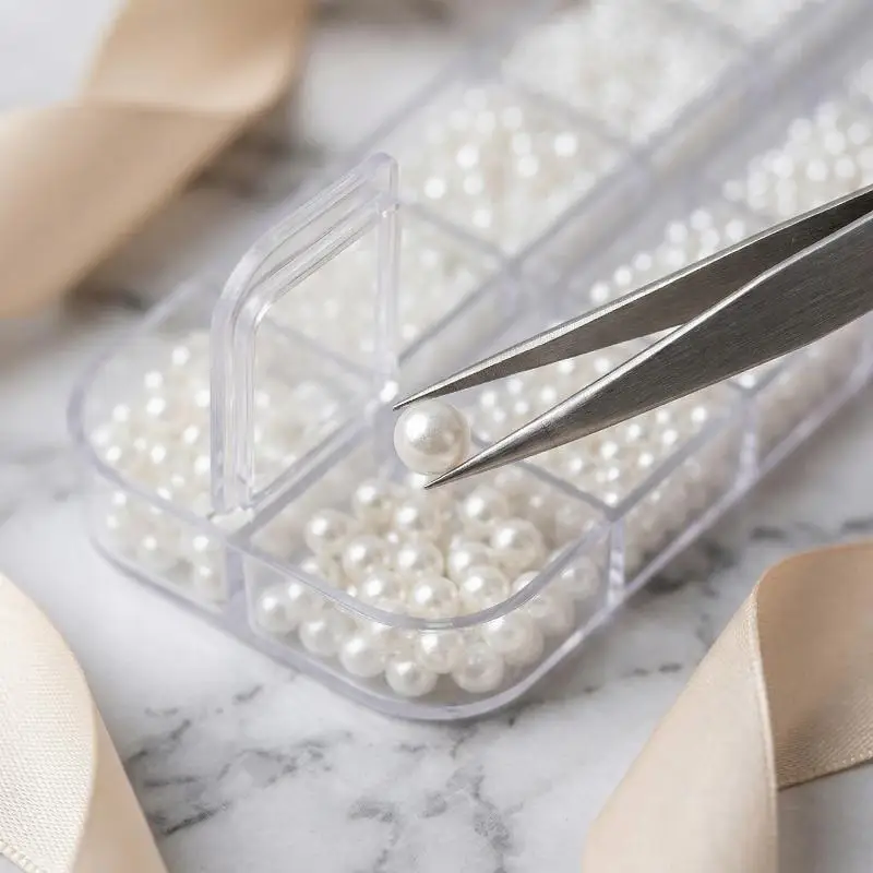 

12 Grids Half Round Pearls Bead 3D Nail Charms 1.5/2/2.5/3/4/5mm White Flatback Pearls Nail Jewelry Nail Craft Pearl Rhinestone