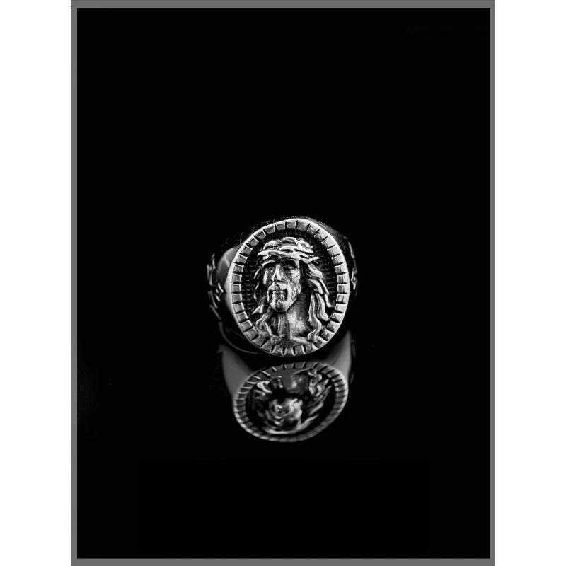 

Retro Portrait Old Man Cross Ring Titanium Steel American Versatile Simple Ring Men's Large Size Seal Tail Ring