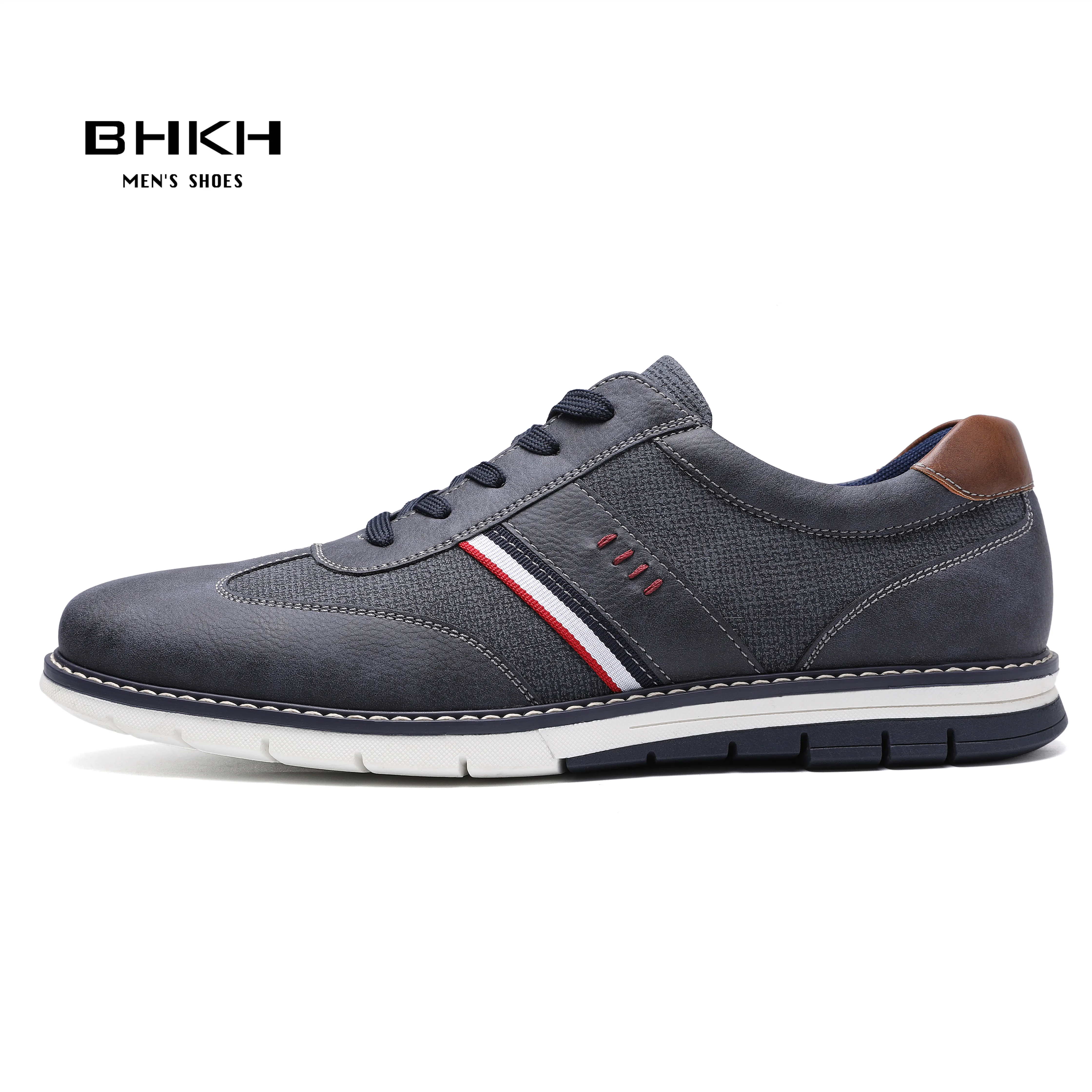 BHKH 2024 Spring / Autumn Men Casual Shoes PU Leather Fashion Sneakers Comfy Walking Lace-up Footwear Men Shoes