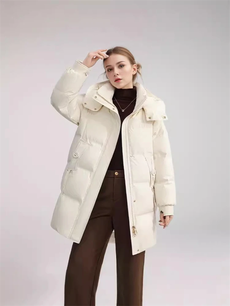 2024 Winter New Women\'s Padded Jackets The Midi Length Is Loose Stylish Solid Color Hood Warm And Comfortable Jacket