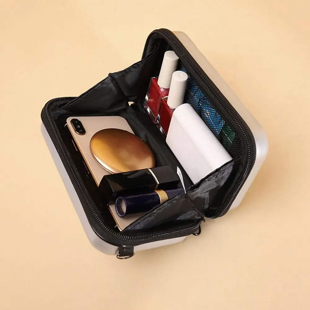 Hard Shell Cosmetic Case Shoulder Bag with Strap Makeup Storage Bag ABS PC Casual Carrying Hard Bag Women Girls Mini Suitcase