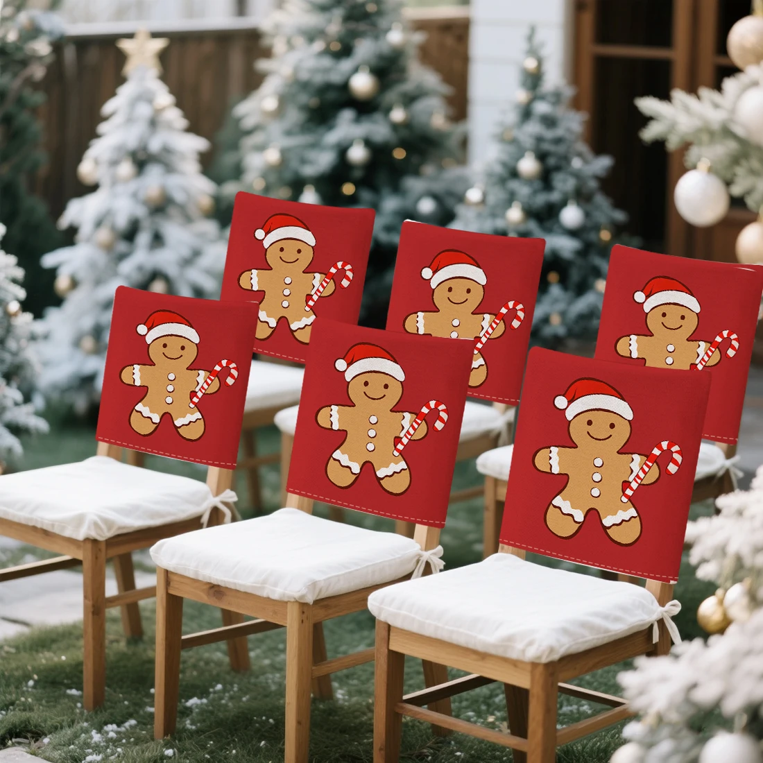 

Рождественский чехол на стул с пряничным человечком, набор чехлов из 2/4/6 100% полиэстер, защитный чехол для столовой, офисного банкетного стула