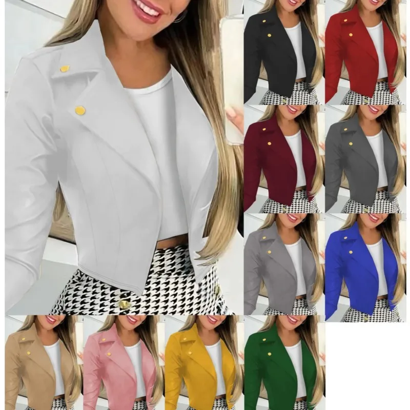 Women's Clothing Lapel Button Suit Short Jacket Blazer Feminino Elegante