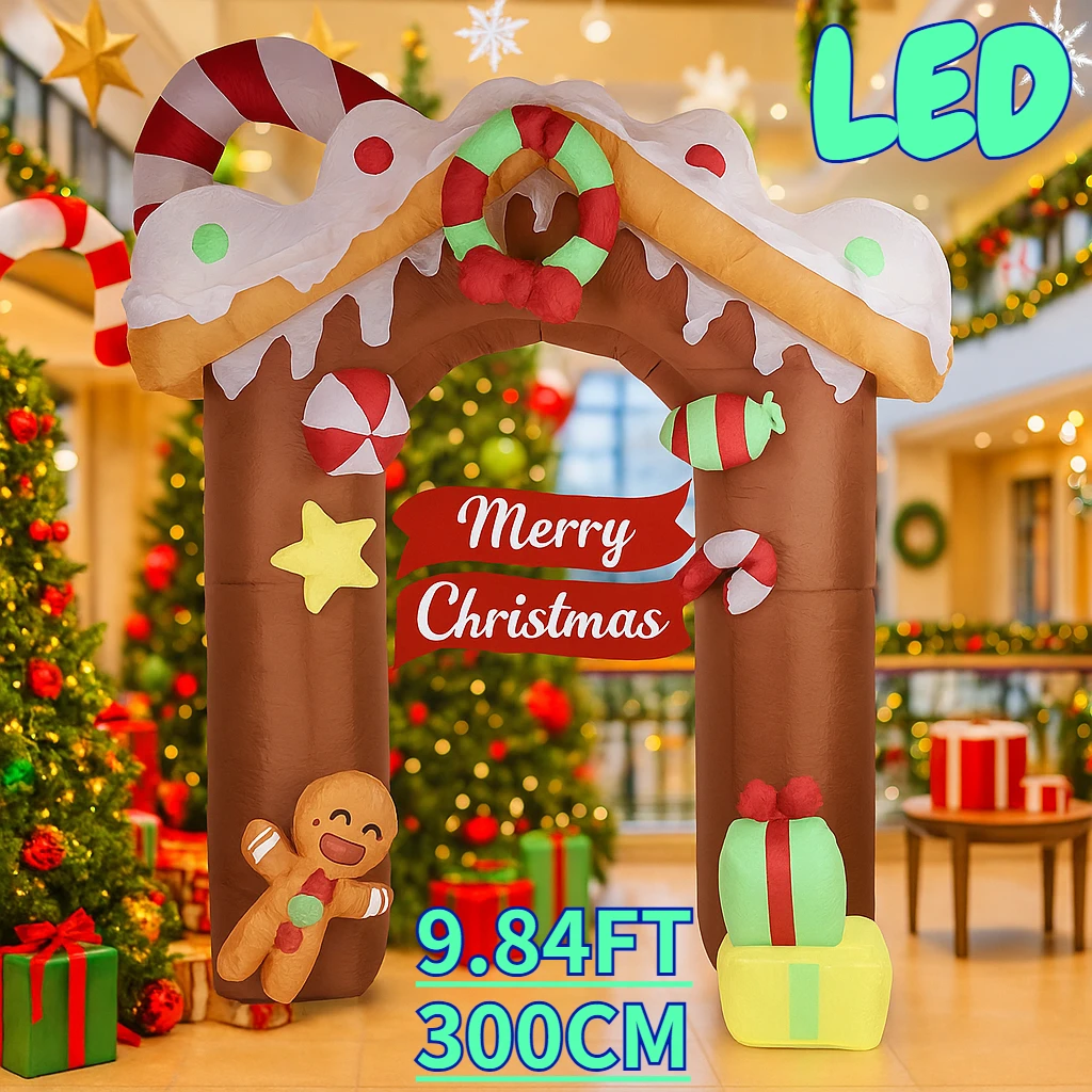 

9,84 фута надувные игрушки пряничный домик арка Рождественский двор газон украшение для вечеринки со светодиодной подсветкой Рождественские товары для дома орнамент подарок