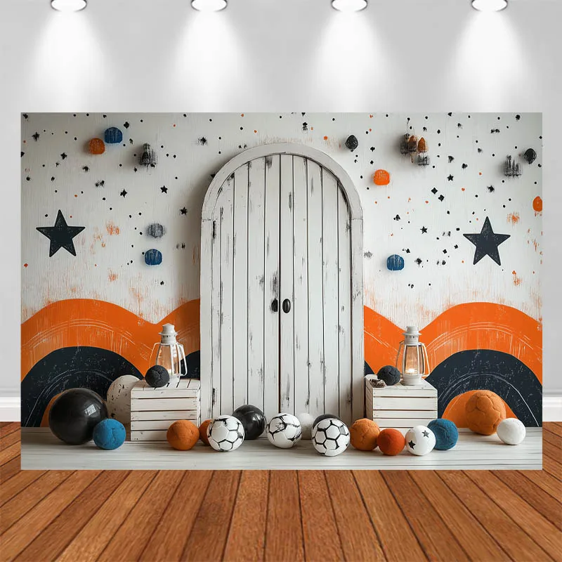 

LS Photography Background White Wooden Door Box Soccer Decor Cake Smash Birthday Baby Shower Kids Portrait Photo Backdrop Studio