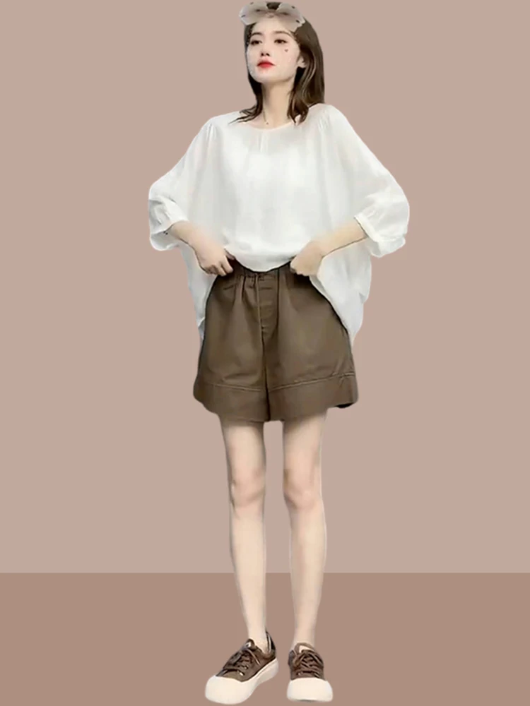 

2026 Summer New plus Size Loose Casual Fashion Set for Women T-Shirt Shorts Two-Piece Set Slimming Meat Covering Leisure Wear