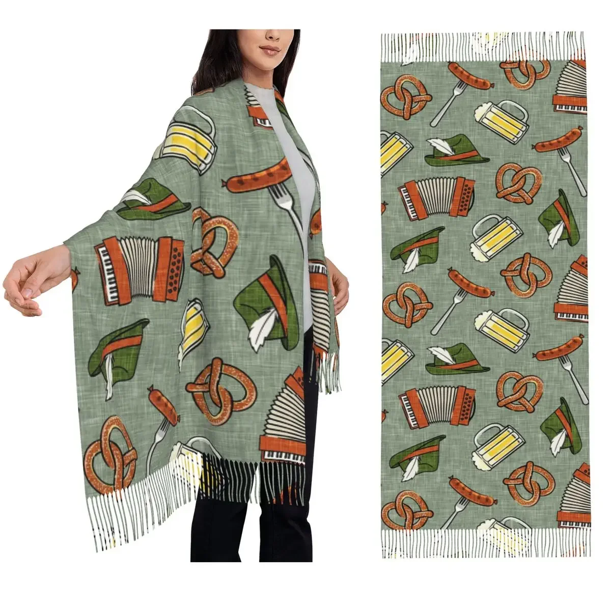 

Октоберфест - шарф шалфея, шарфы с кисточками, женские мягкие теплые шали и накидки, длинная осенне-зимняя шаль