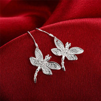 Hot Sale Jewelry 925 Sterling Silver Earring Fashion Woman Crystal Dragonfly Earrings Gifts For Girlfriends