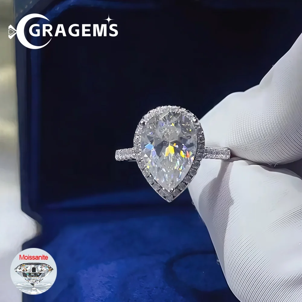 1/2/5CT Birnenförmiger Moissanit-Ring für Damen, S925 Silber, Weiß/Rot/Blau, Tropfenförmiger Diamant, Ehering, kein Verblassen, GRA-zertifiziert