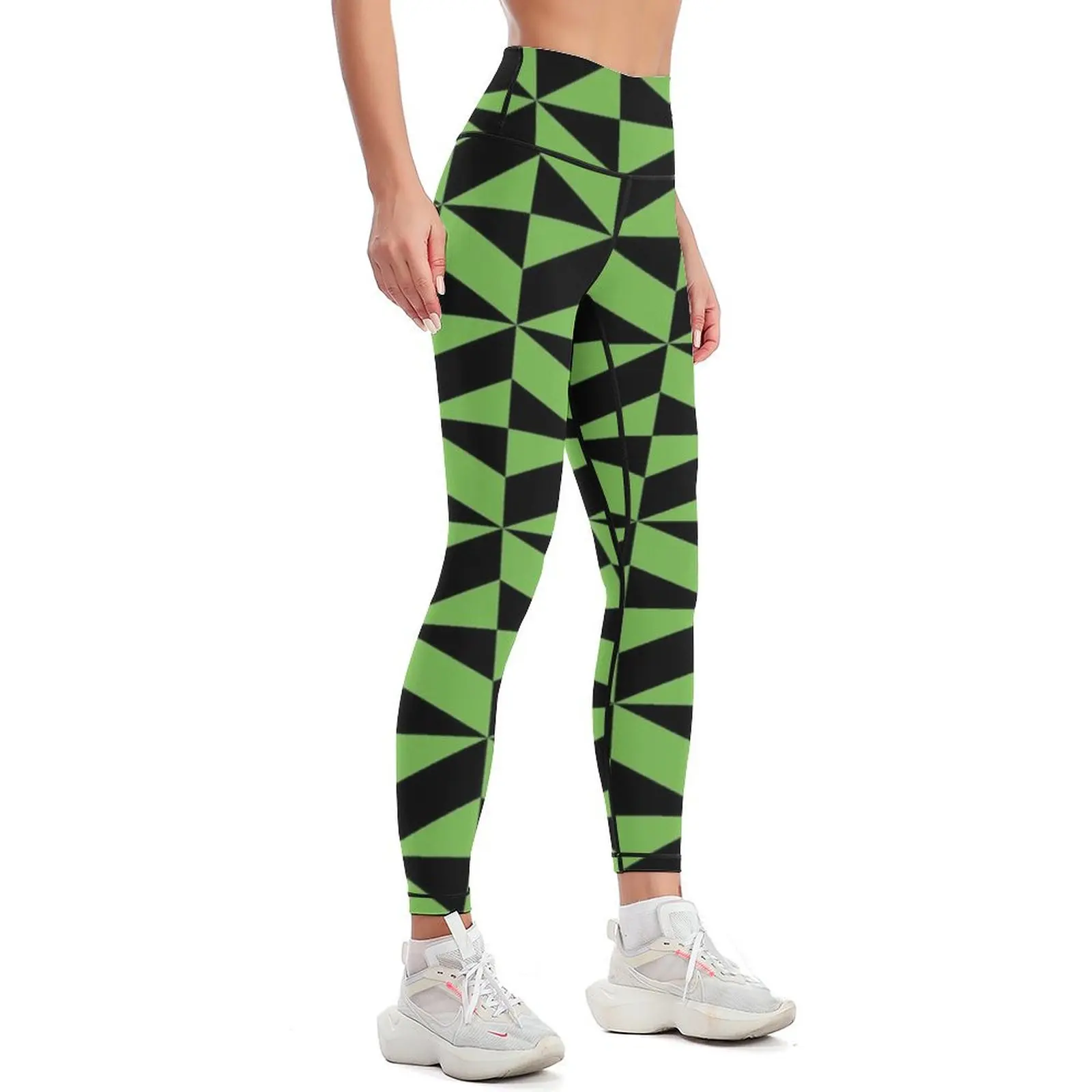 3D Effect Geometric Pattern - Green and Black Cubes Optical Illusion Leggings workout clothes for Pants sport Womens Leggings