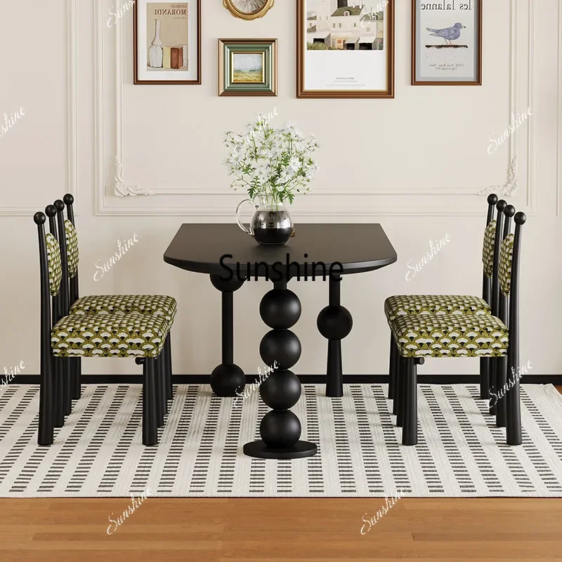 YFrench retro solid wood dining table small apartment home against the wall oval light luxury combination