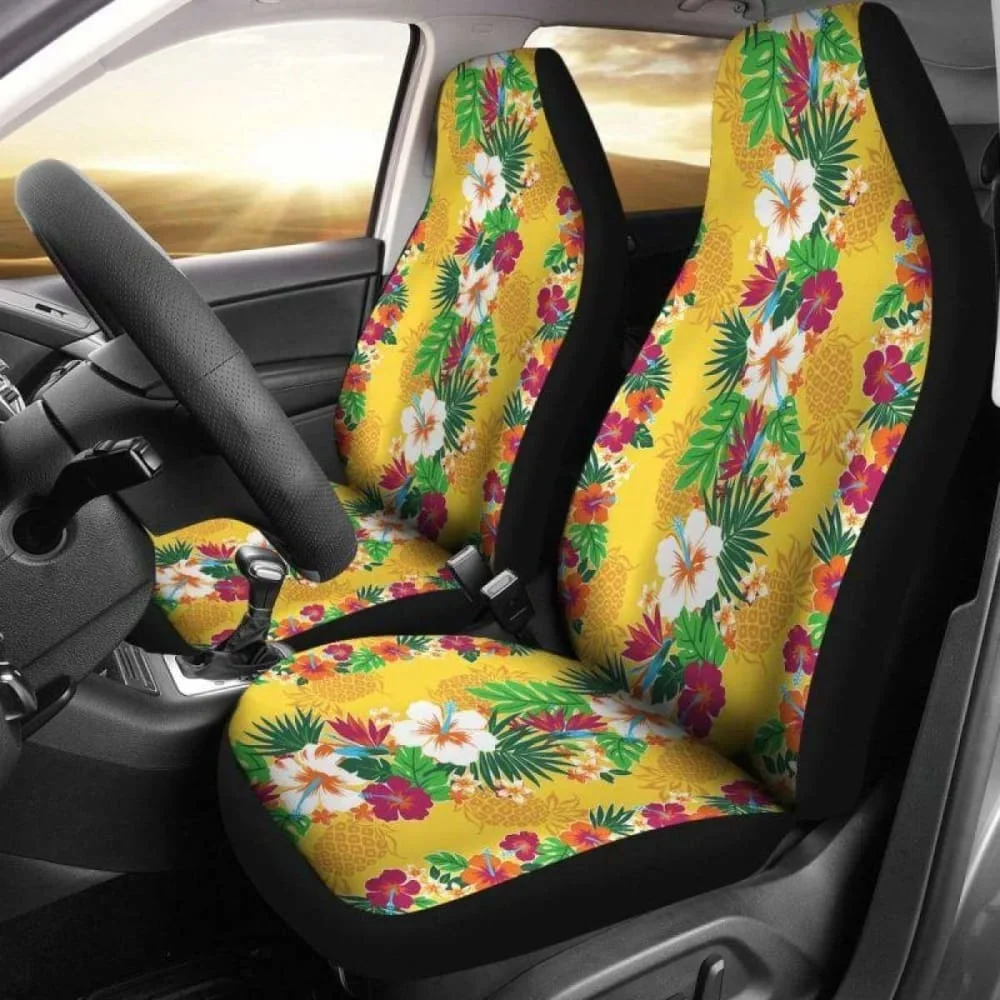 Hawaii Tropical Pineapple Hibiscus Car Seat Covers,Pack of 2 Universal Front Seat Protective Cover