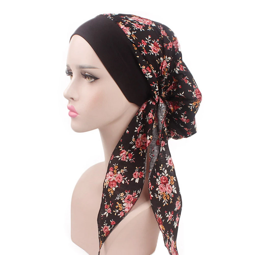 

Printed Cotton Hair Bonnet Turban Cap For Women Chemo Sleep Hat Scalp Protection Elastic Fabric Black Red Floral Wrap Headscarf