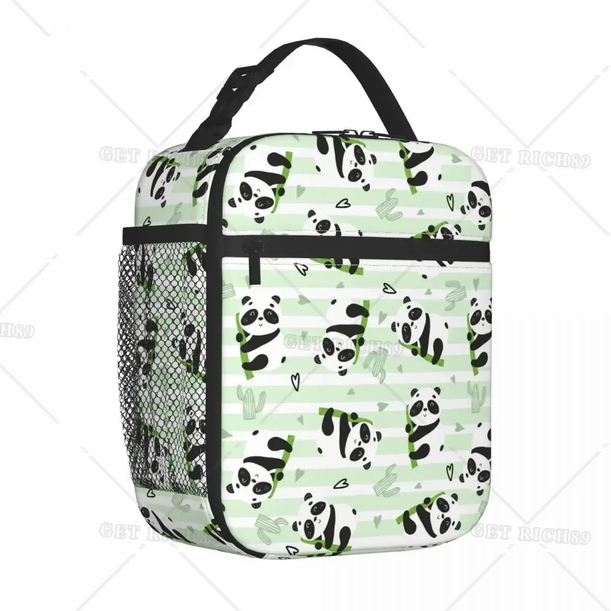 Cute Panda Bears and Bamboo Insulated Lunch Tote Bag for Boys Girls Storage Food Box Portable Thermal Cooler Bento Box Outdoor