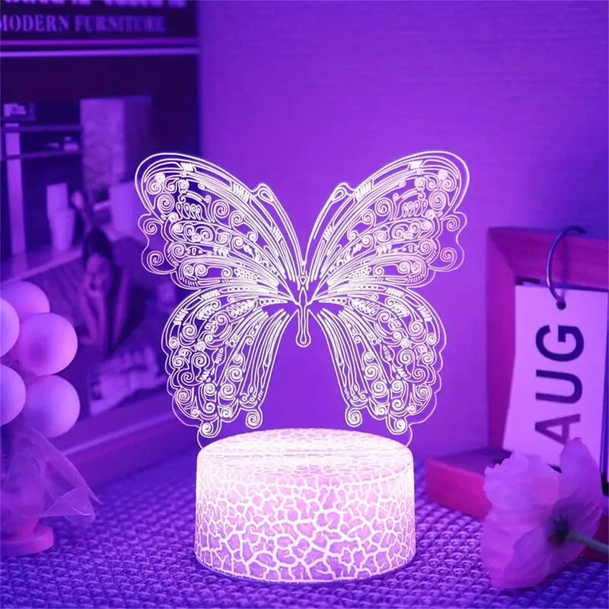 1pc Butterfly 3D Night Light, 3D Optical Illusion Lamp With Touch, 7-Color Changing Ambient Light For Bedroom