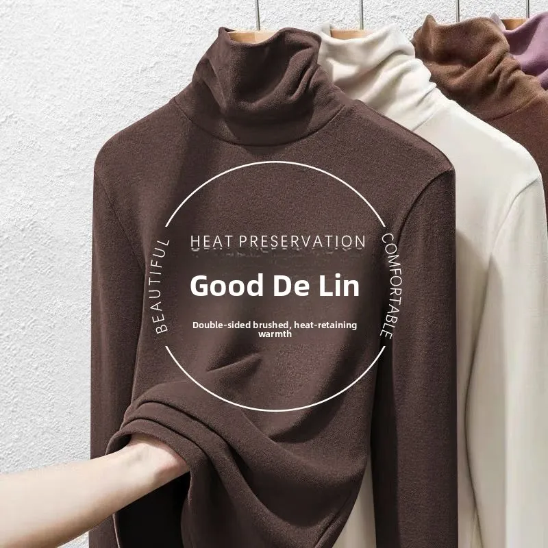 Women's High Collar Long Sleeve Thermal T-Shirt Dual Pack German Velvet Inner Wear Top Korean Style Slim Fit Winter Essential