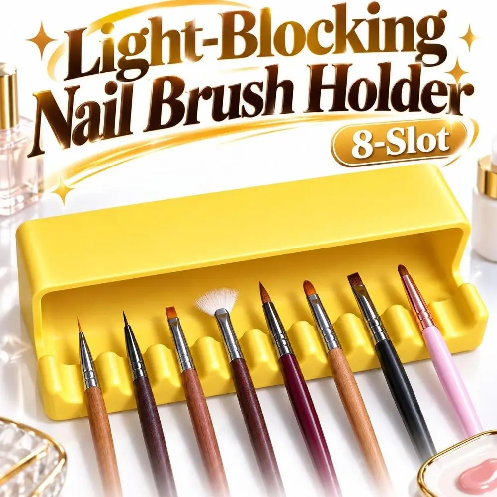 Light-Blocking Nail Brush Holder Plastic 8-Slot Nail Brush Stand Leak-Proof Non-slip Manicure Brush Organizer Nail Technician