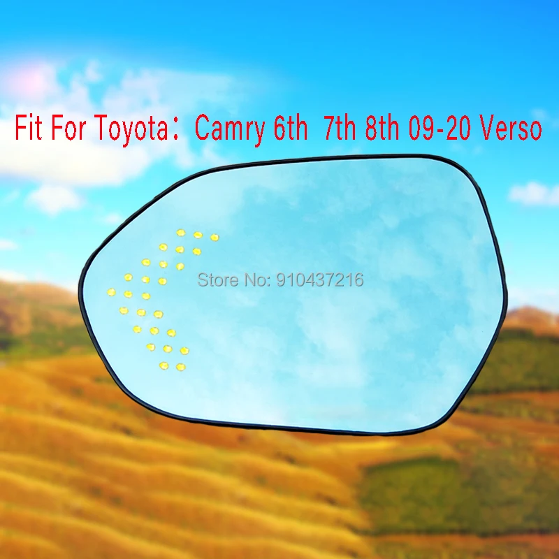 For Toyota Camry Verso Heating Blue Lens Large Vision Rearview Mirror Wide Angle Blue Glass Anti-Glare Turn Single Lamp